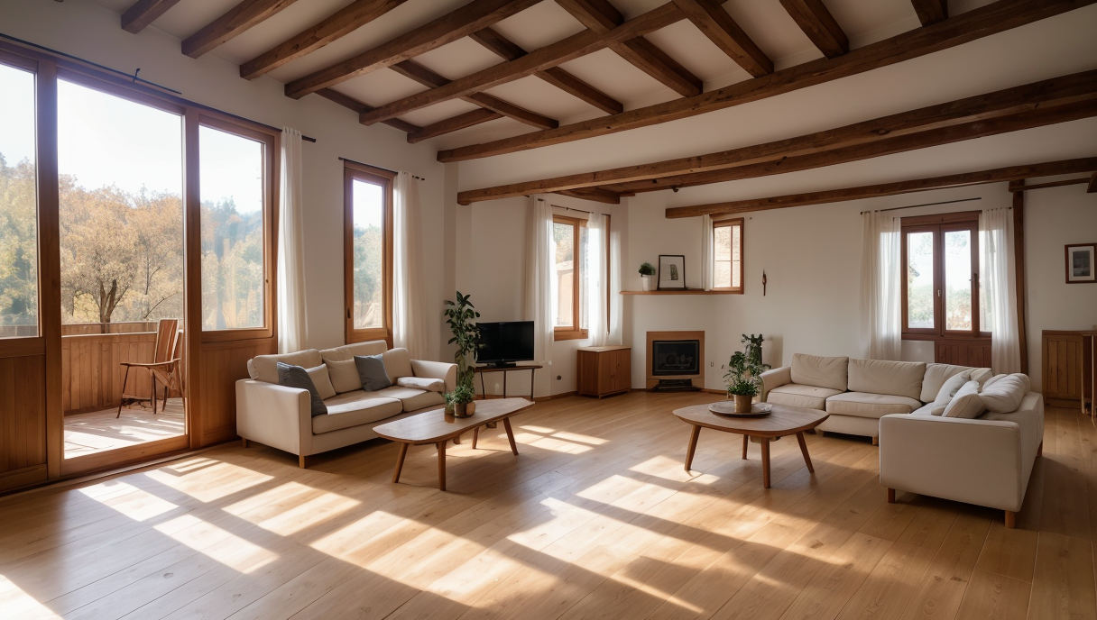 Descripción SEO de una sala de estar renovada con un sistema de suelo radiante bajo un piso de madera