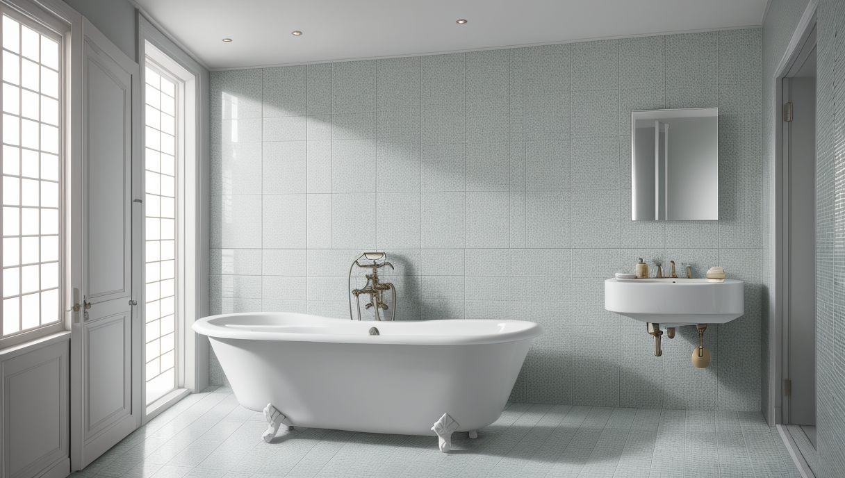 Un baño renovado con nuevos azulejos y grifería