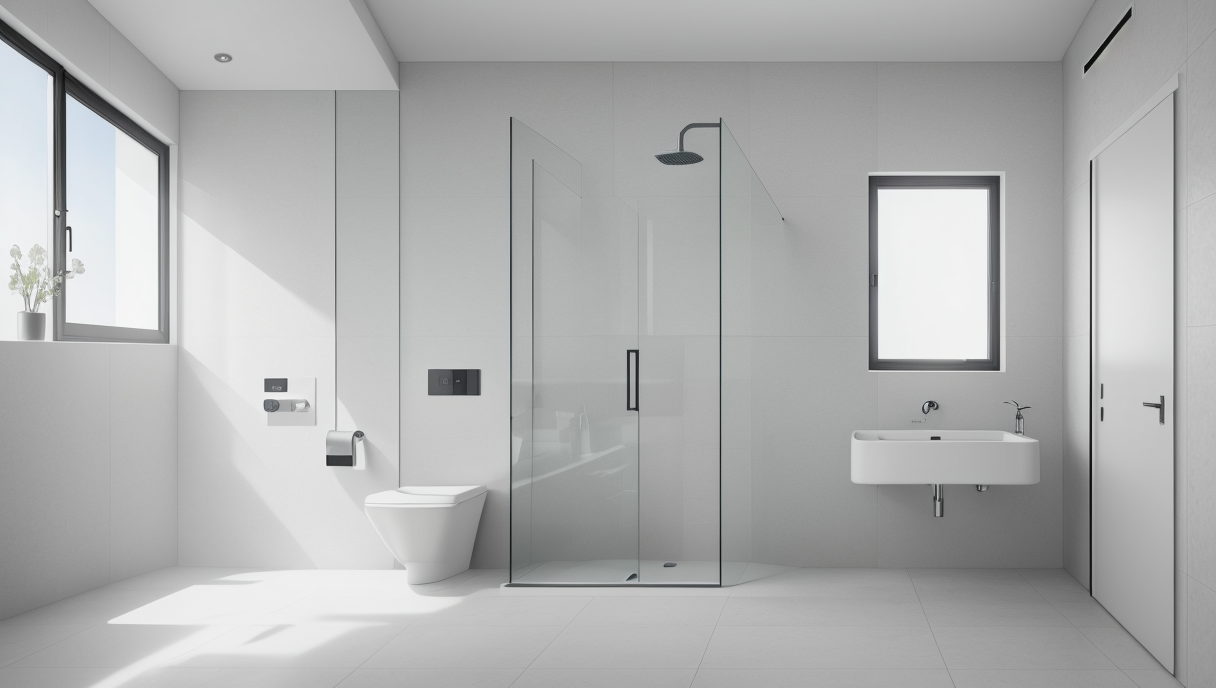 Baño minimalista con características de tecnología avanzada