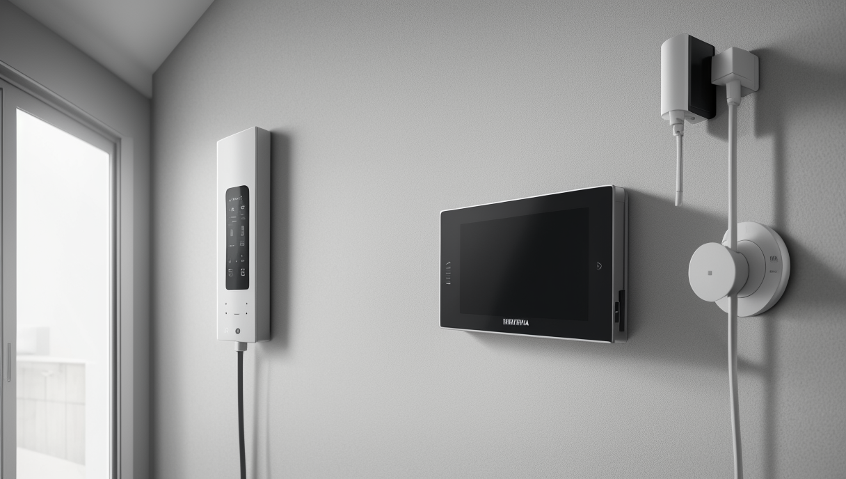 Primer plano de un termostato moderno en la pared